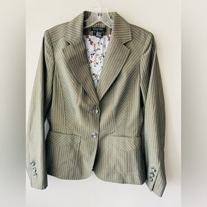Etcetera Women’s Blazer Size 6  Olive Green And Mint Pinstripe Corporate